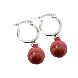 Aros argolla 15mm con dije Bolita Roja de acero blanco