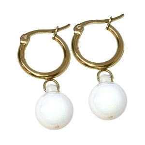 Aros argolla 15mm con dije Bolita Blanca de acero dorado