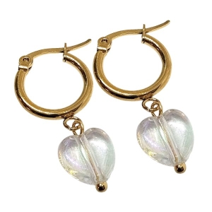 Aros argolla 15mm con dije Corazón Tornasol de acero dorado