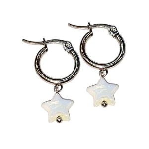 Aros argolla 15mm con dije estrella Blanca Tornasol de acero quirúrgico