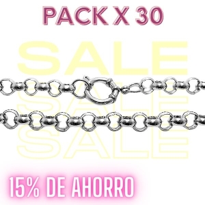 PACK de 30 Cadenas Rolo 8mm 50cm con cierre marinero de acero quirúrgico