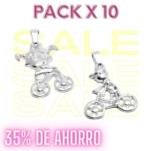 PACK de 10 Dijes nena y nene en bicicleta de acero blanco Alt. 25mm incl. drop
