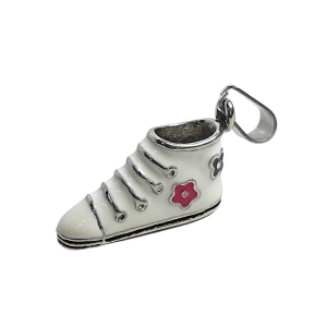 Dije Zapatilla con flores esmaltado de Acero quirúrgico Alt: 40mm incl. argolla