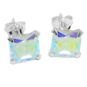 Aros de Plata cubic engarzado cuadrado tornasol 7mm