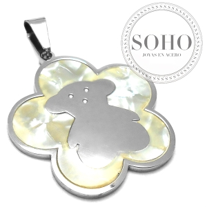 Dije Dije flor con nacar con oso de acero quirurgico SOHO