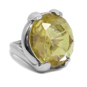 Anillo con piedra engarzada facetada amarillo de acero quirúrgico