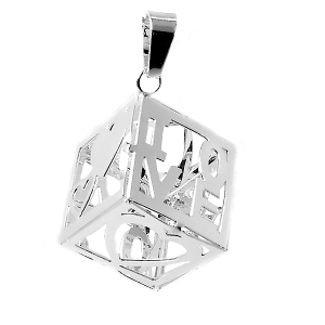 PACK de 5 Dijes cubo calado "I love" y corazón de acero blanco