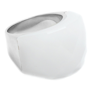 Anillo piedra facetada gruesa blanco de acero quirúrgico