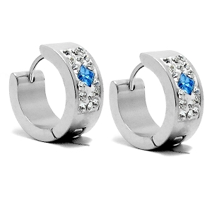 Aros cubanos con cubics blancos y azul de acero quirúrgico