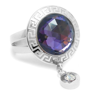 Anillo cristal facetado violeta con guarda y cubic colgante de acero quirúrgico