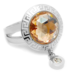 Anillo cristal facetado ámbar con guarda y cubic colgante de acero quirúrgico