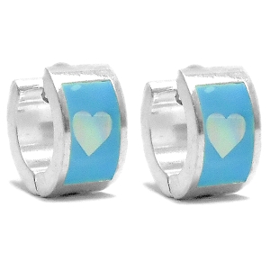 Aros cubanos esmaltados celestes de acero blanco