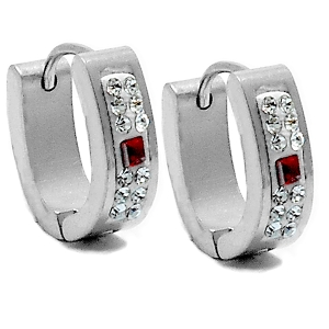 Aros cubanos ovalados con cubics blancos y rojo de acero quirúrgico