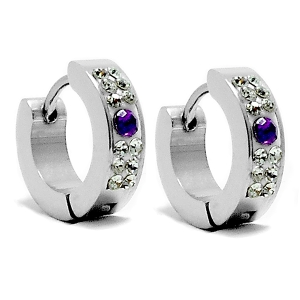 PACK x6 Aros cubanos con cubics blancos y violeta de acero quirúrgico