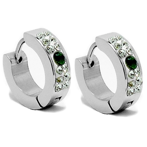 Aros cubanos con cubics blancos y verde de acero quirúrgico