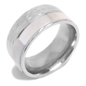 Anillo tramado sin fin con nácar blanco de acero quirúrgico