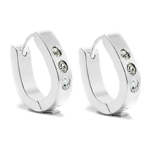 Aros cubanos ovalados con cubics blancos de acero blanco