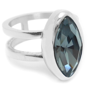 Anillo doble con piedra ovalada gris de acero quirúrgico