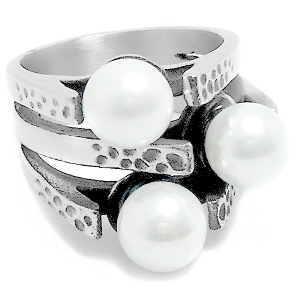 Anillo triple tramado con perla de acero quirúrgico
