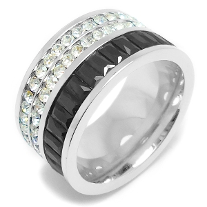 Anillo con cubics blancos y negros de acero quirúrgico