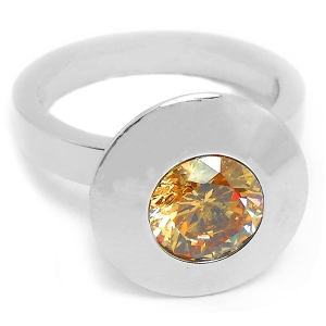 Anillo circular con piedra facetada ámbar de acero quirúrgico
