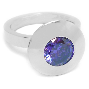 Anillo círcular con piedra facetada violeta de acero quirúrgico