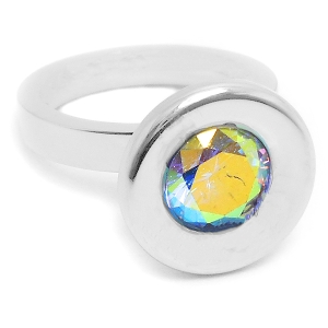 Anillo cono grande con piedra facetada tornasol de acero quirúrgico