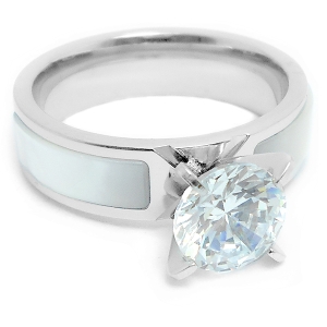 Anillo solitario con nácar de acero quirúrgico