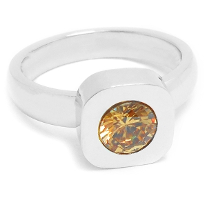 Anillo cuadrado con cristal facetado ámbar de acero quirúrgico