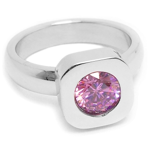 Anillo cuadrado con cristal facetado rosa de acero quirúrgico