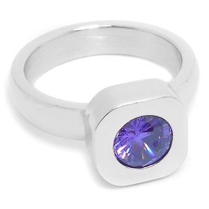Anillo cuadrado con cristal facetado violeta de acero quirúrgico