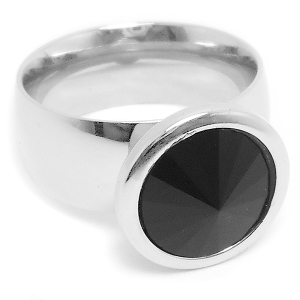 Anillo cono con piedra facetada en punta negra de acero quirúrgico