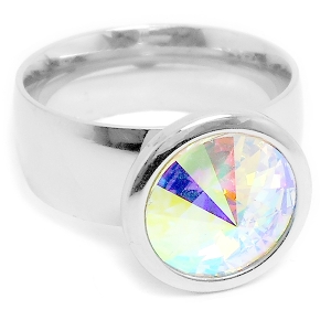 Anillo cono con piedra facetada en punta tornasol de acero quirúrgico