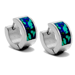 Aros cubanos con piedra azul y turquesa de acero quirurgico