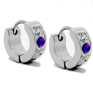 Aros cubanos chicos con cubics blancos y violeta de acero quirúrgico
