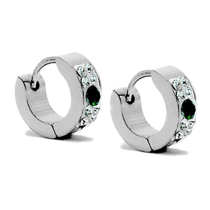Aros cubanos chicos con cubics blancos y verde de acero quirúrgico -bh joyas