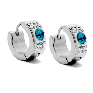 Aros cubanos con cubics blancos y turquesa de acero quirúrgico