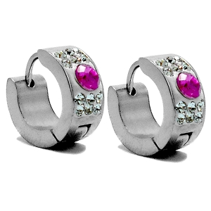 Aros cubanos con cubics blancos y rosado de acero quirúrgico