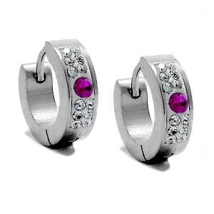 Aros cubanos con cubics blancos y rosado de acero quirúrgico