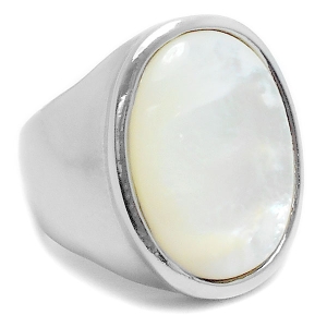 Anillo nácar blanco ovalado grande de acero quirúrgico