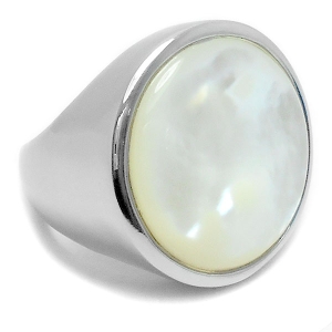 Anillo liso nácar redondo blanco de acero quirúrgico