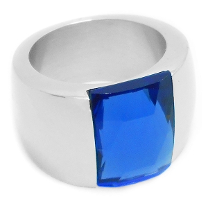 Anillo piedra facetada azul de acero quirúrgico