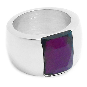Anillo piedra facetada violeta de acero quirúrgico