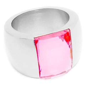 Anillo piedra facetada rosa de acero quirúrgico