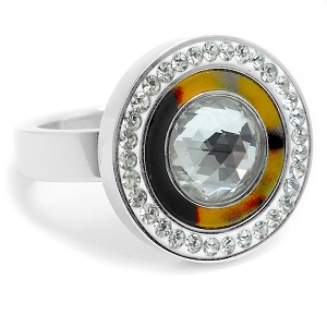 Anillo con piedra cubics blancos esmaltado de acero quirúrgico