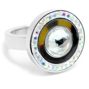 Anillo con piedra cubics tornasol esmaltado de acero quirúrgico