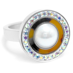 Anillo con perla cubics tornasol esmaltado de acero quirúrgico