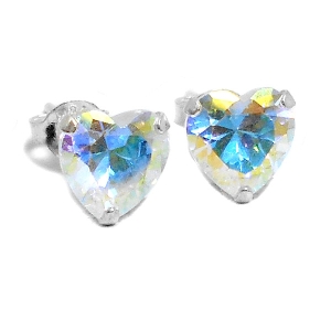 Aros de Plata cubic corazón engarzado tornasol 7mm