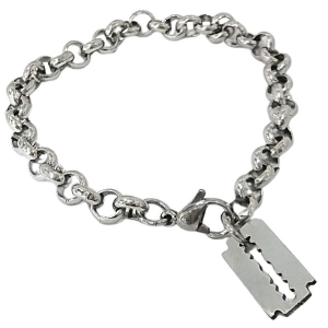 Pulsera Rolo 6mm 18.5cm con dije Navaja de afeitar de Acero Quirúrgico