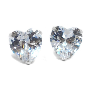 Aros de Plata cubic corazón engarzado transparente 7mm